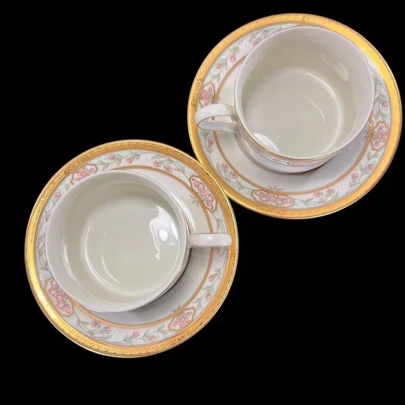 Vtg Mikasa Merrick Cup and Saucer Set Of 2 L5517 Floral Gold Trim Japan - Picture 6 of 12